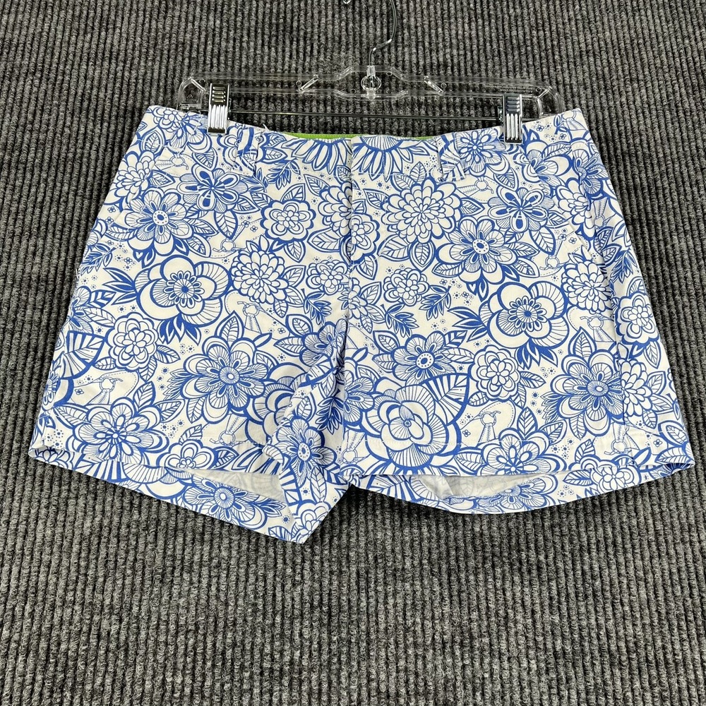 Lilly Pulitzer Shorts Womens 6 White Blue Floral Palm Beach Fit Stretch Cotton